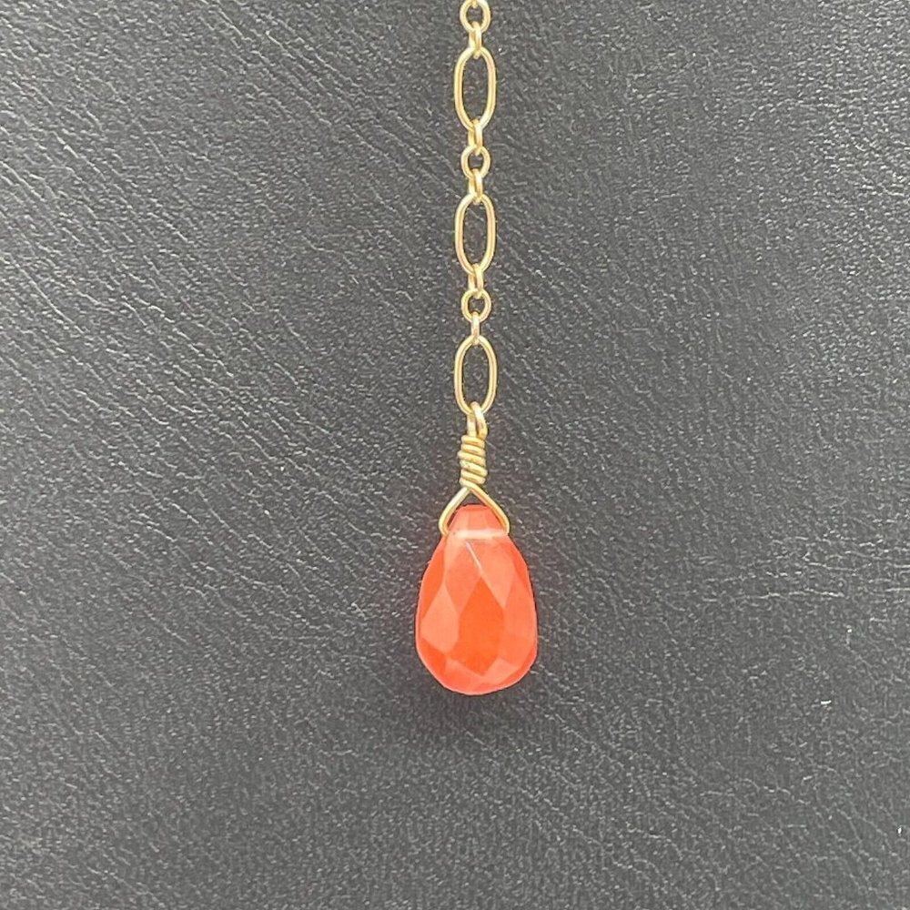 Rachel Abroms Orange Faceted Stone Y Drop Lariat Chain Necklace Gold Tone 19 In - Picture 2 of 5